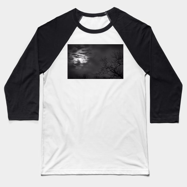 New Year Moon - Black and White Baseball T-Shirt by davidbstudios